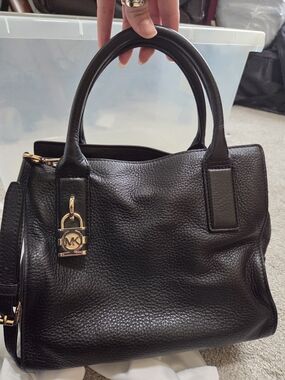 Michael Kors Black Pebbled Leather Satchel with Gold Hardware